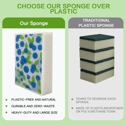 Cellulose Sponges, Large Size 4" x 6" x 1" - Heavy Duty Scrub Kitchen Sponge, Clean Tough Messes Without Scratching Kitchen Cleaning Pads, Pop Up Eco DIY (6 Pack), Green