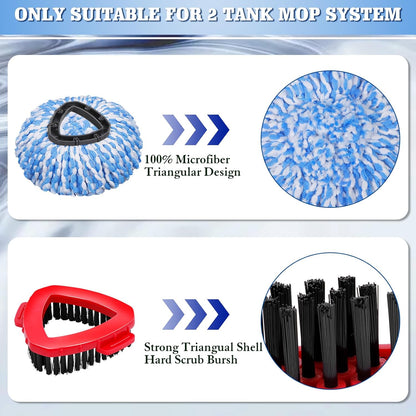 4 Packs Spin Mop Replacement Heads Compatible with Ocedar RinseClean 2-Tank System, 30-58" Mop Handle,Mop Scrub Brush and Base Combo Set,Mopping Refills Easy to Replace and Cleaning