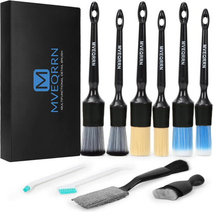 10PCS Car Detailing Brush Set,Boars Hair Car Cleaning Detail Brush kit,Ultra Soft No Scratch Car Dust Brush,Car Interior Detailing Brushes Kit,Detail Brushes Car Detailing for Interior Exterior(gold)