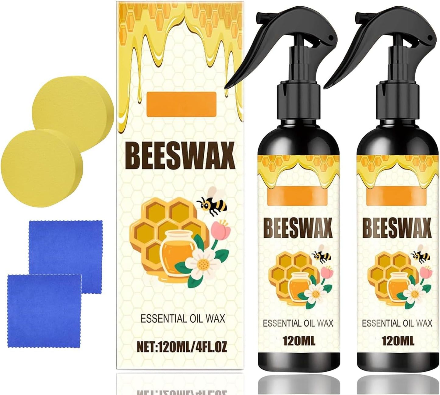 2PCS Beeswax Spray,Natural Furniture Polish,Beeswax Spray Cleaner,The Original Micro Molecularized Beewax Care Restorer for Living Rooms,Kitchens,Wood Furniture Floors