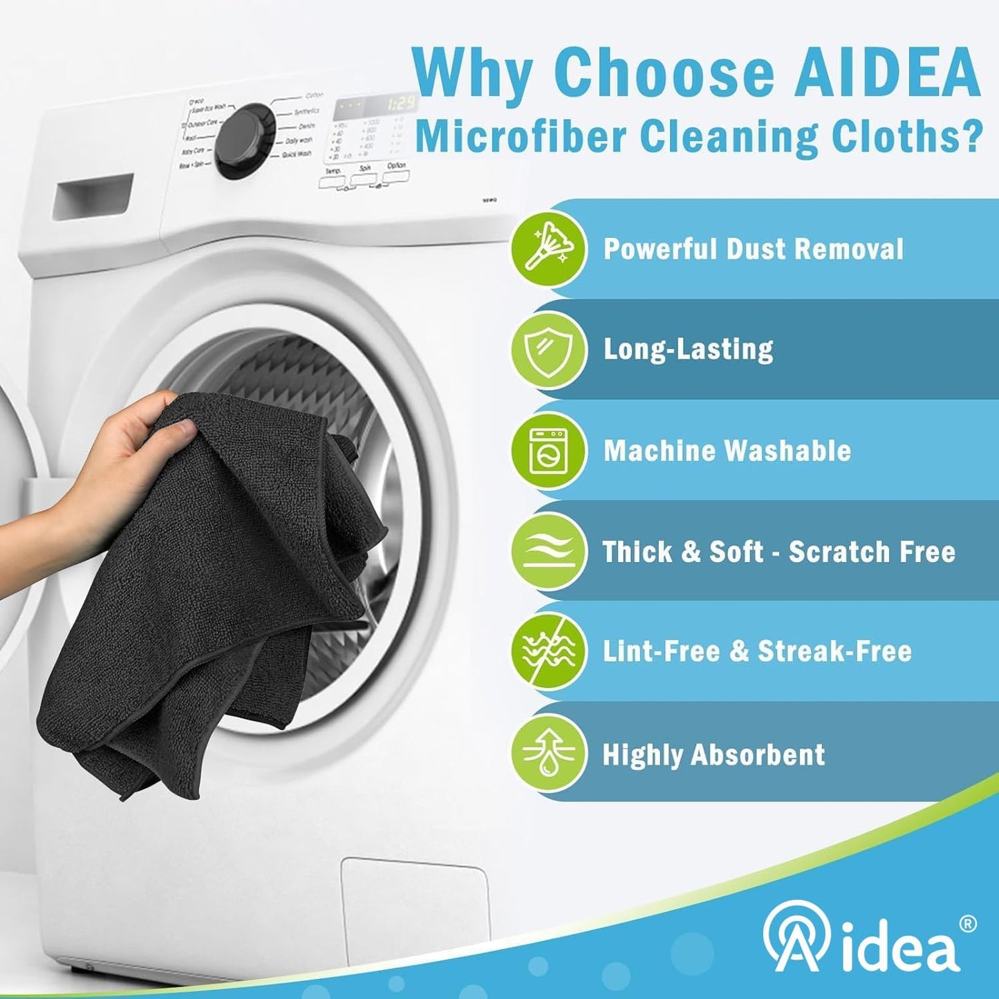 AIDEA Microfiber Cleaning Cloth-50PK, Soft Microfiber Towels for Cars, Absorbent Cleaning Rags, Lint-Free Streak-Free Wash Cloths for House, Kitchen, Window(12in.x12in)