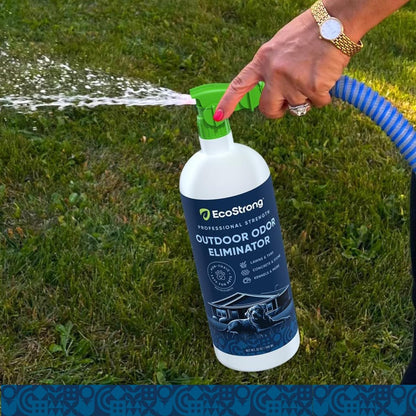 Eco Strong Outdoor Odor Eliminator | Outside Dog Urine Enzyme Cleaner – Powerful Pet, Cat, Animal Scent Deodorizer | Professional Strength for Yard, Turf, Kennels, Patios, Decks (Gallon with Sprayer)