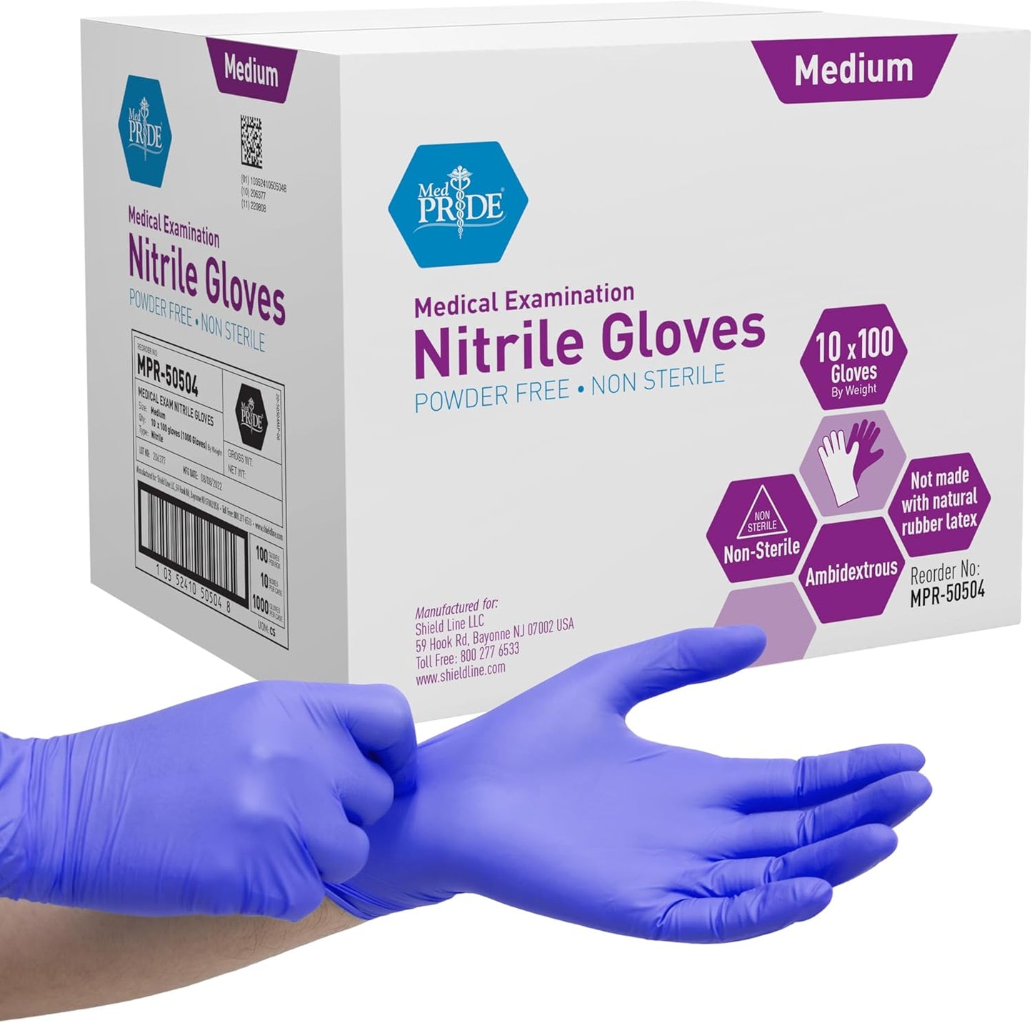 MedPride Powder-Free Nitrile Exam Gloves, Large, Large (Pack of 100)
