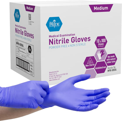 MedPride Powder-Free Nitrile Exam Gloves, Large, Large (Pack of 100)