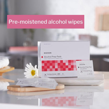 McKesson Alcohol Prep Pads [Pack of 100] 70% Isopropyl, Individually Wrapped Wipes, Sterile, Medical-Grade, First Aid, Large
