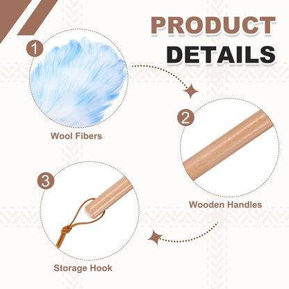 uxcell Wool Duster, 14.2" Natural Feather Cleaner Household Cleaning Duster with Solid Wooden Handle for Cleaning Fans Window Blinds Shelves Furniture, Pink