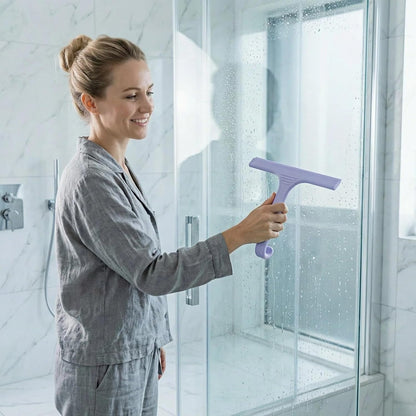 Silicone Shower Squeegee - All-in-One Design with Built-in Hook, 10 Inch Streak-Free Bathroom and car Cleaner for Glass Doors, Mirrors, Windows, Tiles Purple