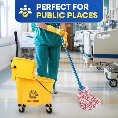 PLASTIC PRINCE Small Mop Bucket with Wringer on Wheels 5 Gallon, Heavy Duty Dual Chamber Mop Bucket Separate Dirty Water, Perfect for Household, 20 Quart Yellow