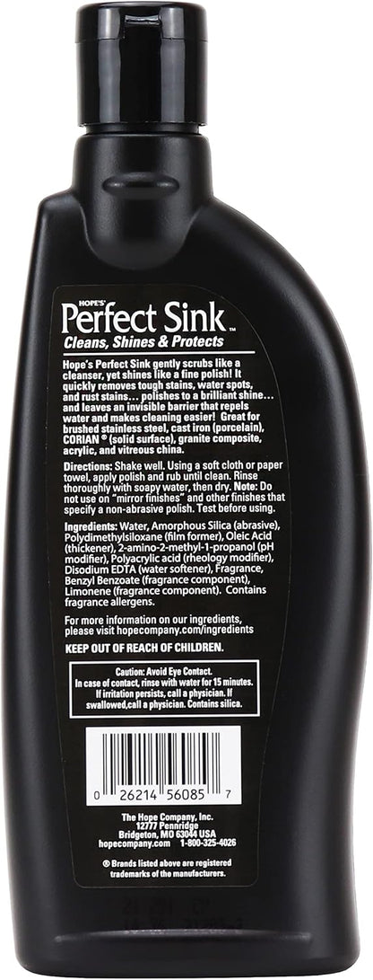 HOPE'S Perfect Sink Cleaner and Polish, Restorative, Removes Stains, Cast Iron, Corian, Composite, Acrylic, 8.5 Fl Oz