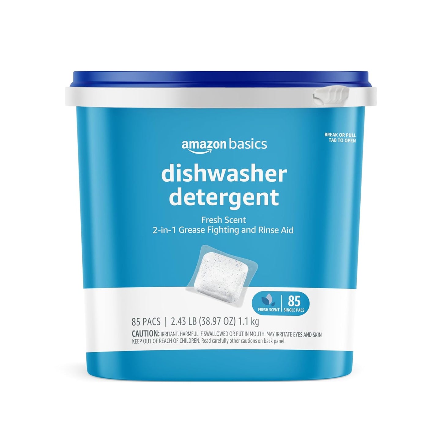 Amazon Basics Dishwasher Detergent Pacs, Fresh Scent, Cuts Grease, Rinses Clean, Removes 24HR Dried-On Stains, 85 Count (Previously Solimo)