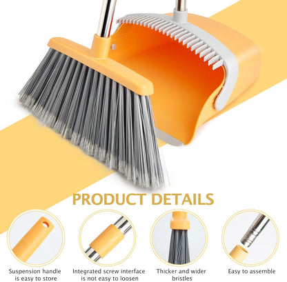 Broom and Dustpan Set, Long Handle Lightweight Dustpans with Broom Combo for Home, Indoor&Outdoor Sweeping for Home Room Kitchen Office Lobby (Charcoal)