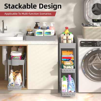 Sevenblue 4 Pack Under Sink Organizer, Bathroom Organizers and Storage, 2 Tier Multi-Use Pull Out Cabinet Organizer with Hang Hooks and Cups (Black, 4 Pack)