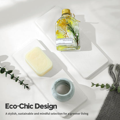 2PCS Water Absorbing Stone Drying Tray for Kitchen Counter & Bathroom Sink, Diatomite Faucet Splash Guard, Soap Dispenser Rack & Sponge Holder Caddy Organizer, Marble White (Printed Pattern), 9"x 3.5"