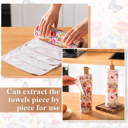 Redbaker 50 Pcs Reusable Paper Towels Paperless Reusable Cotton Cloths Toilet Absorbent Washable Paper Towels with Roll Kitchen Dishcloth for Kitchen Paperless Dishcloths(Stripe)