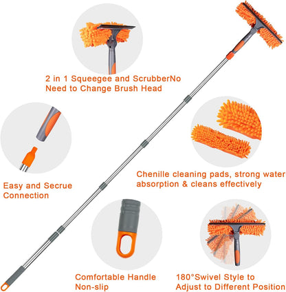 BITOPE 2 in 1 Squeegee for Window Cleaning Tool,Long Handle Window Cleaner Tool with Stainless Steel Extension Pole for Car,Shower, Glass Doors, Outdoor High Window
