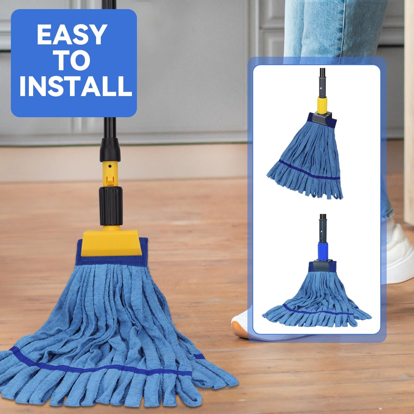 Heavy Duty Commercial Mop Head Replacement Microfiber Tube Mop Heads for Floor Cleaning: 3 Packs Looped End Wet Mop Head Refill for Home Commercial Industrial Use (Yellow)