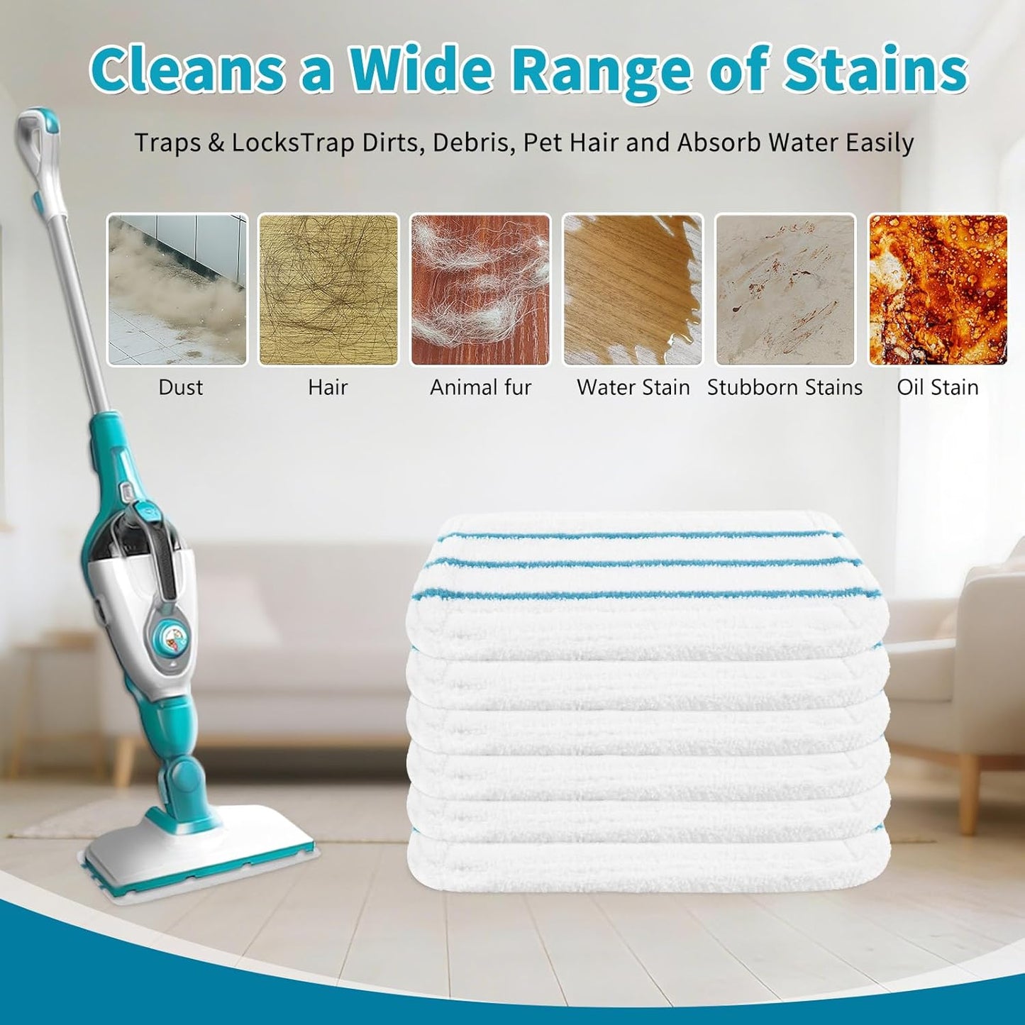 Replacement Steam Mop Pads for Black+Decker Steam Mop SM1600 SM1610 SM1620 HSM13E1 HSMC1300FX HSMC1321 HSMC1361SG, 6 Pack Washable Microfiber Cleaning Pads