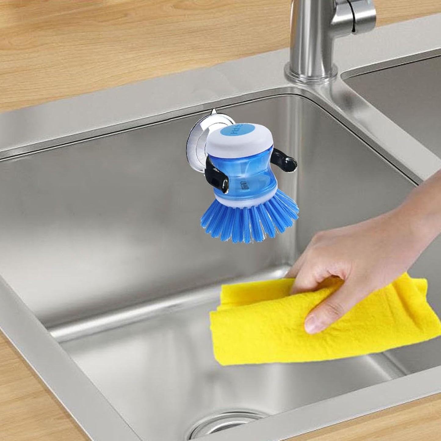 Soap Dispensing Palm Brush Holder Dish Brush Holder for Kitchen Dish with Soap Dispenser Pot with a Traceless Suction Cup (Small)