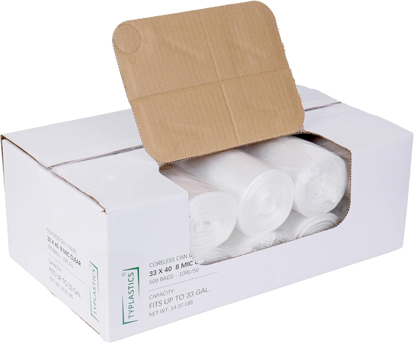 TYPLASTICS 40-45 Gallon Clear Trash Can Liners - 40" x 48" – High Density Garbage Bags - Case of 250 – Multipurpose for Office, Outdoor, Recycling, Industrial and Commercial