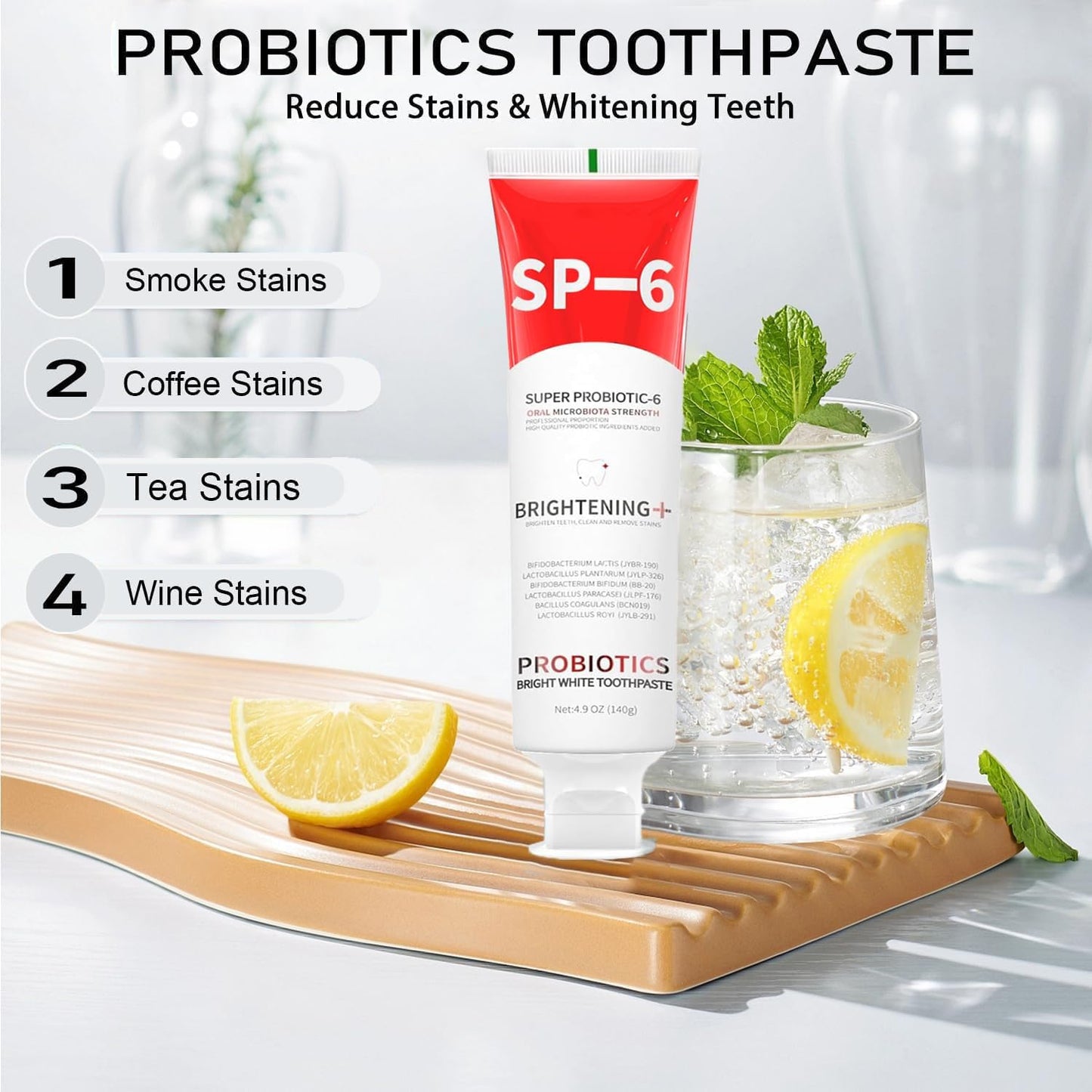 Sp-6 Probiotics Whitening Toothpaste, Sp-6 Ultra Whitening Toothpaste, Enhanced Formula with 6 Probiotics for Teeth and Gum Health, Fresh Mint Flavor, Fresh Breath, 4.9oz