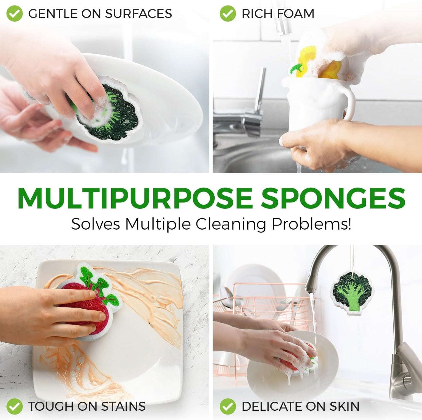 AIRNEX Compressed Cellulose Sponges - 12 Pack Fruit Shaped Natural Pop Up Dish Sponge for Kitchen - Compostable, Plant-Based, Non Scratch Cleaning Sponges Bulk for Dishes & Household Cleaning