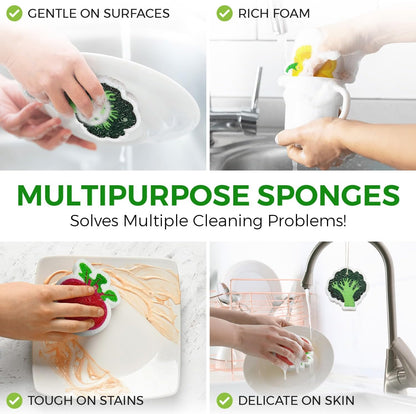 AIRNEX Compressed Cellulose Sponges - 12 Pack Fruit Shaped Natural Pop Up Dish Sponge for Kitchen - Compostable, Plant-Based, Non Scratch Cleaning Sponges Bulk for Dishes & Household Cleaning