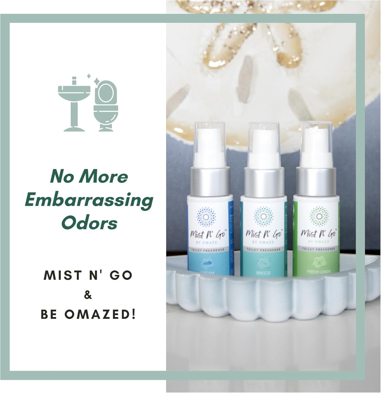 Mist N’ Go by Omaze Travel Bathroom Spray for Toilet Spray Odor Eliminator - Travel Toilet Spray for Bathroom Air Freshener Spray for Bathroom Deodorizer - Clean Mix, Travel Size (1oz x2)