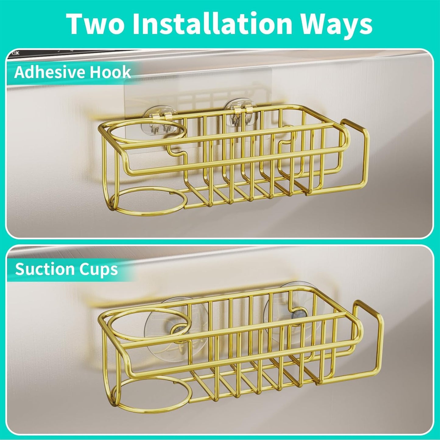 HapiRm 4 in 1 Kitchen Organizers and Storage, SUS304 Stainless Steel Brush Holder + Dish Cloth Hanger + Soap Rack + Sink Stopper Rack, No Drill Kitchen Essentials - Black