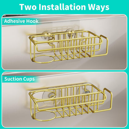 HapiRm 4 in 1 Kitchen Organizers and Storage, SUS304 Stainless Steel Brush Holder + Dish Cloth Hanger + Soap Rack + Sink Stopper Rack, No Drill Kitchen Essentials - Black