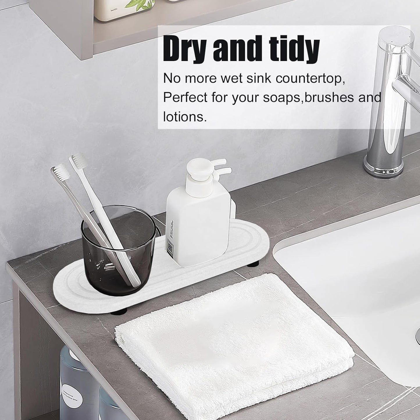 3PCS Water Absorbing Stone Tray, Fast Drying Stone Sink Tray, Stones Soap Trays, Water Absorbent Diatomite Trays, Diatomite Coasters for Kitchen Sink Bathroom Counter, Hand Soap Dish & Holders