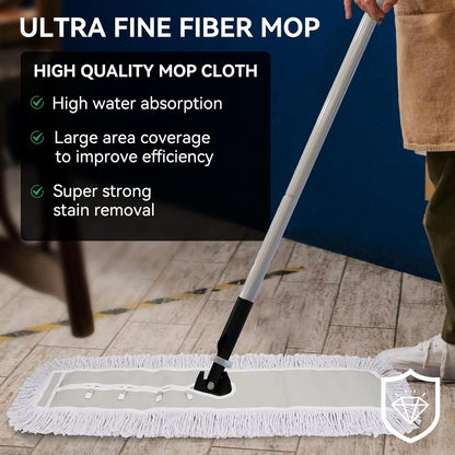 36 Inch Dust Mop Head: Replacement Medium Washable Commercial Mop Head Sweeper and Janitorial Replacement with Botton (White - 36 Inch, 3 Pack, Botton)
