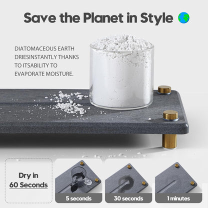 Razborci Water Absorbing Stone Sink Caddy, Diatomite Kitchen Sink Organizer, Bathroom Counter Tray, Faucet Drying Mat Coaster Soap Dish Rack Riser Dispenser Sponge Holder, Silver, White 10" x 4"