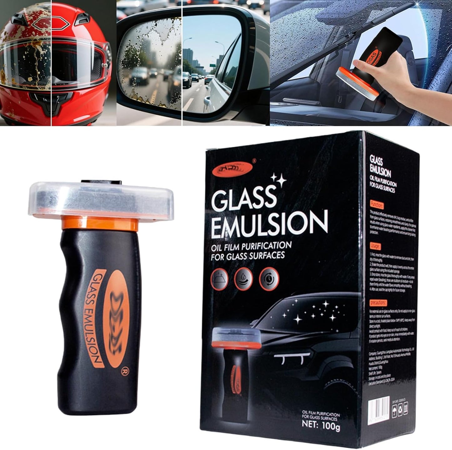 Glass Guard, Glass Oil Film Remover for Car, Grease Film Remover Paste,Roll-On Glass Compound with Cleaning Board, Removes Oil Film & Smudges, Improve Windshield Clarity for Safe Driving (100ml+Brush)