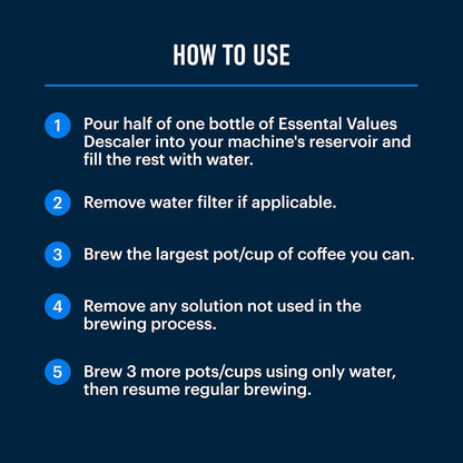 Essential Values Descaling Solution (8 fl oz / 236 ml) – Coffee Maker Cleaner for Nespresso, Keurig, Breville & More – Works on All Machines & Espresso Makers – Made in USA