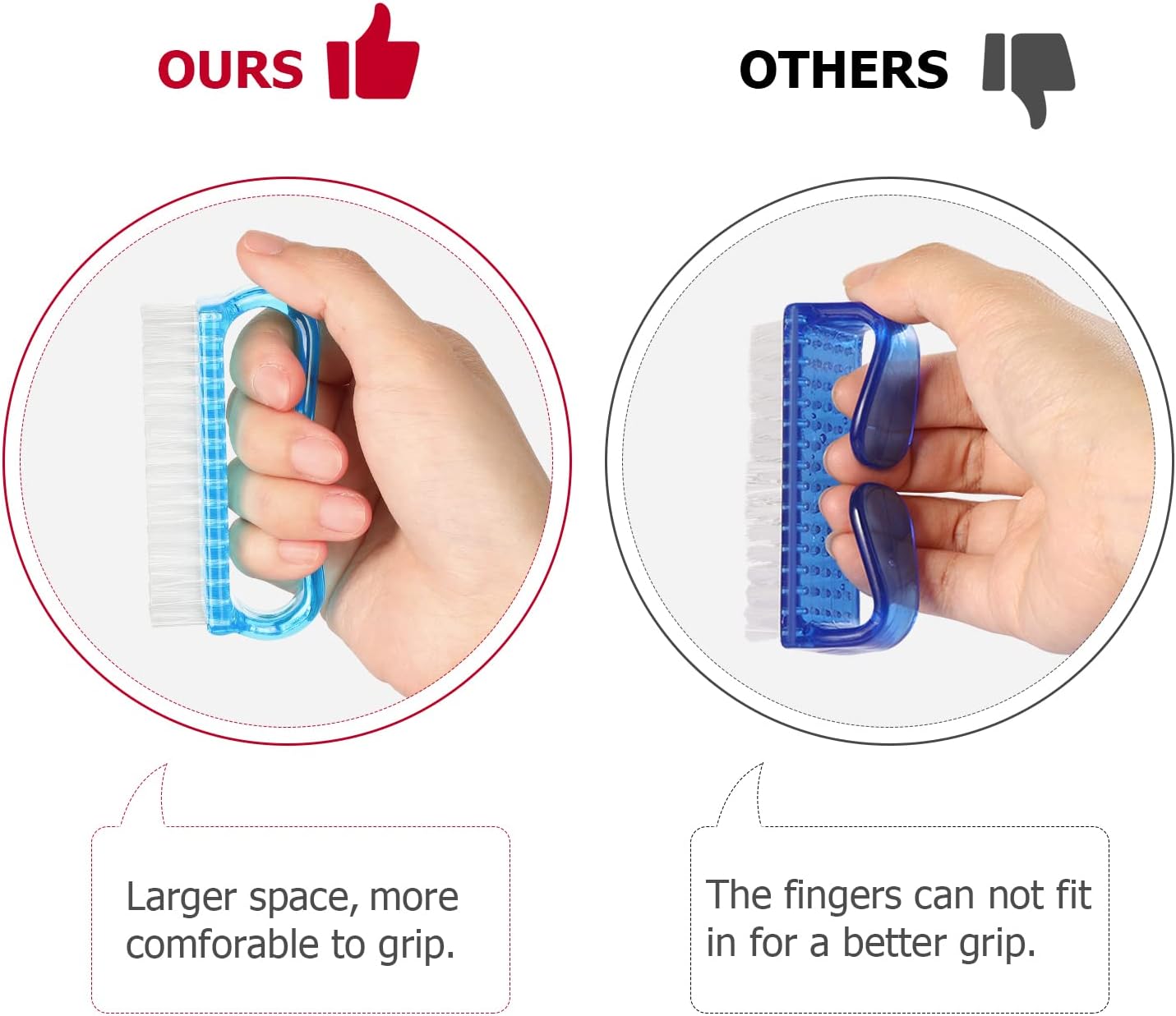 Larbois Handle Grip Nail Brush, Nail Brushes Hand Fingernail Brush Cleaner Scrubbing Kit Pedicure for Toes and Nails Men Women (4 Pack)