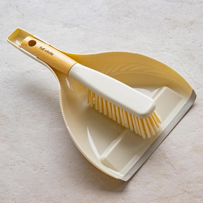 Full Circle Daily Sweep Dustpan & Brush Set with Rubber Edge, Built-in Lint Comb, Bamboo Handle, 50% Post-Consumer Recycled Plastic,Compact & Countertop-Worthy Design,Plastic-Free Packaging