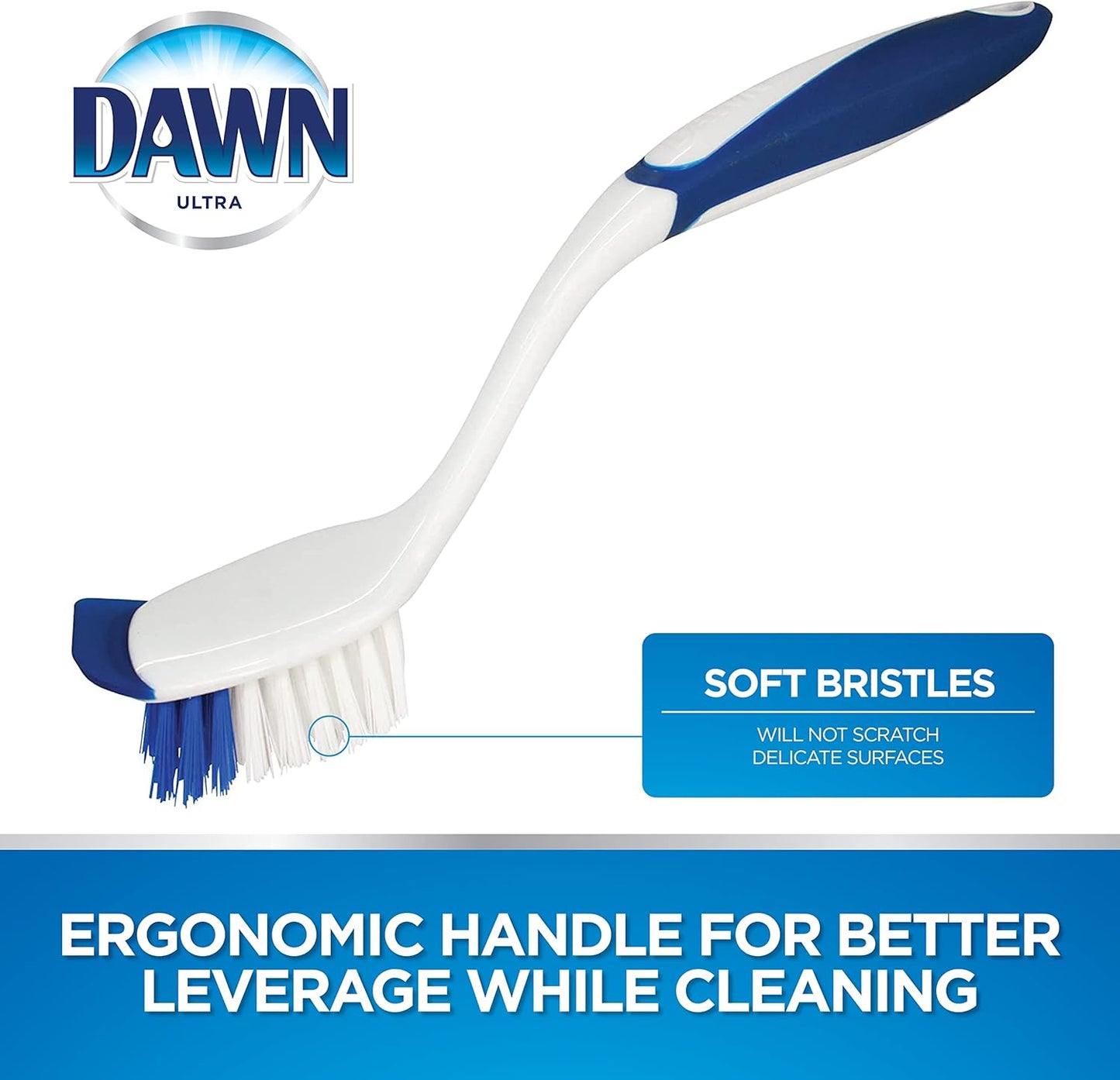 Dawn Dish Brush with Soft Nylon Bristles and Scraper, Blue/White