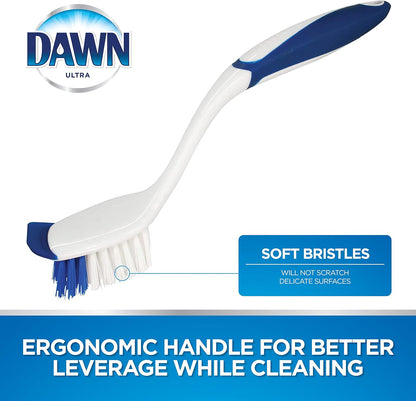 Dawn Dish Brush with Soft Nylon Bristles and Scraper, Blue/White