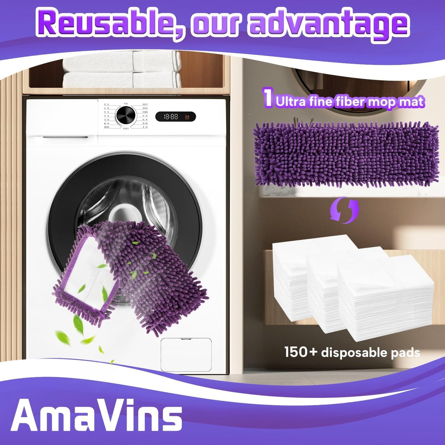 AmaVins 2 Pack Pet System Microfiber Sweeping Pad, Reusable Pet Replacement Mop Pad for Bona Mop & Multi-Surface Floors, 18 Inch Washable Cleaning & Dusting Pads, Attracts & Picks Up Pet Hair