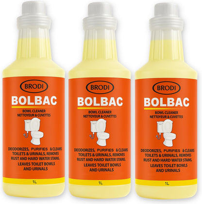 Brodi BolBac Heavy Duty Toilet Bowl Cleaner, High-Power 25-30% HCI Formula, Fast Lime & Rust Removal, Fixture-Safe, Removes Odor-Causing Build-Up (Pack of 1)