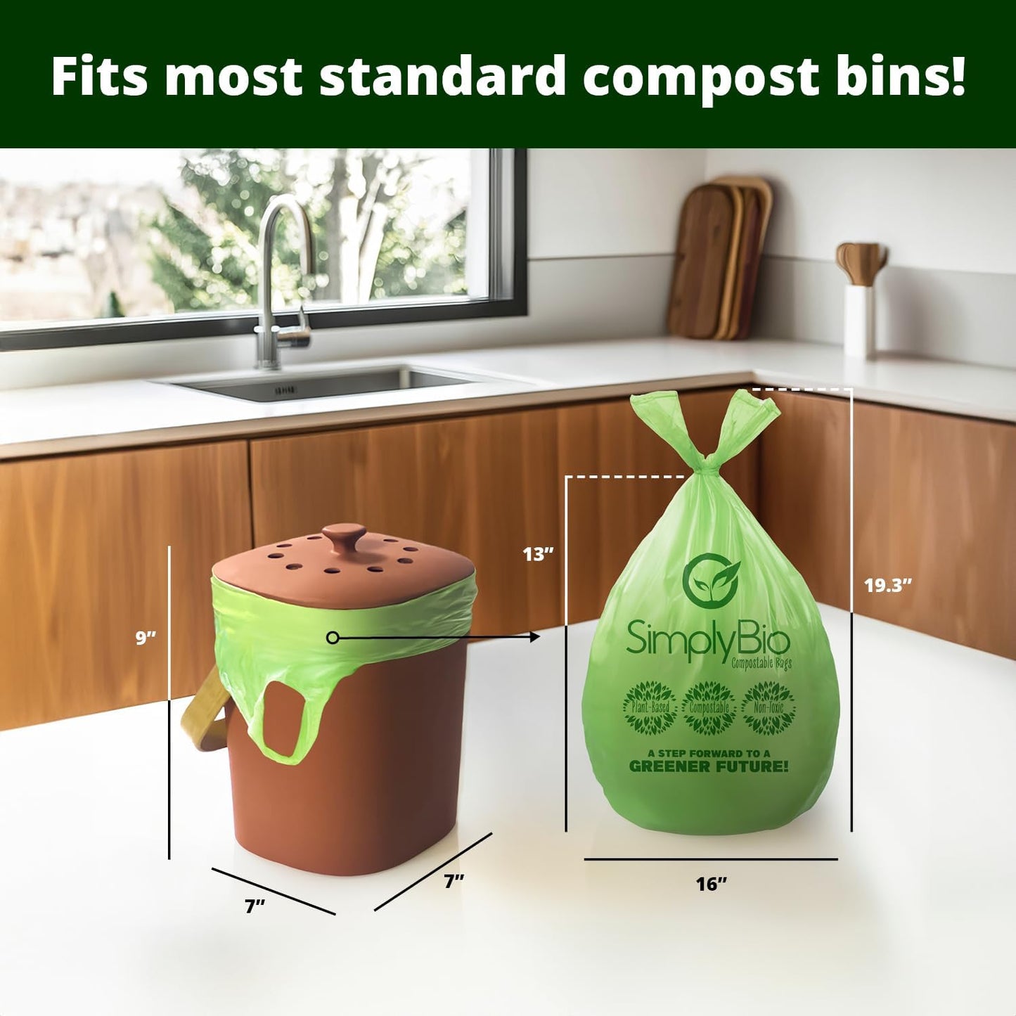 Simply Bio 13 Gallon Compostable Trash Bags Liners Drawstring, Heavy Duty Extra Thick 1 Mil, 49.21 Liter, 30 Bags, Tall Kitchen Food Scrap Waste Bag, ASTM D6400, US BPI and OK Compost Home Certified