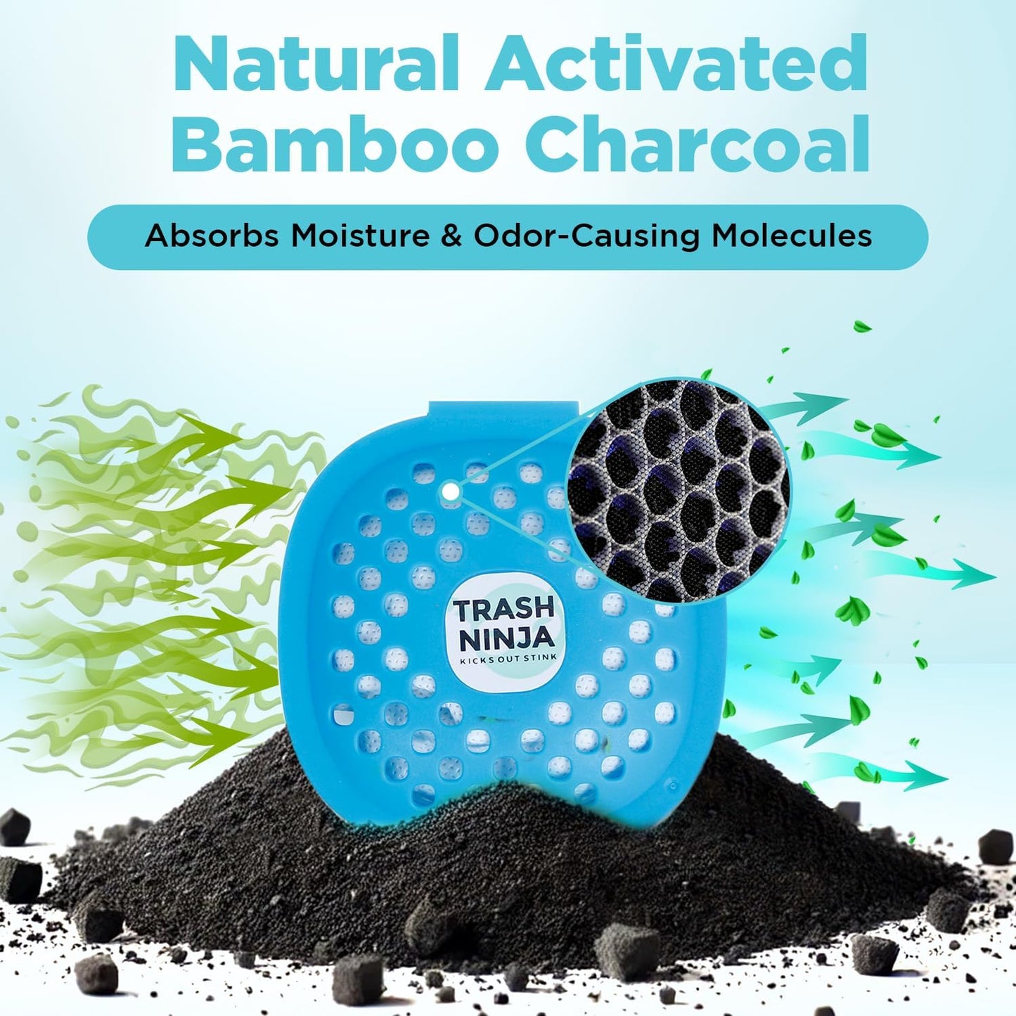 Trash Ninja Trash Odor Eliminator – Long-Lasting Citrus Scent Deodorizer with Activated Charcoal, Stick-On Freshener for Garbage Can, Fridge, Bathroom, Kitchen, and Diaper Pail Odors