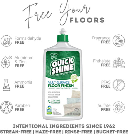 Quick Shine Multi Surface Floor Finish 64oz | Cleaner & Polish to use on Hardwood, Laminate, Luxury Vinyl Plank LVT, Tile & Stone | Safer Choice w/Clean Shine Technology | Shine-Protect-Refresh