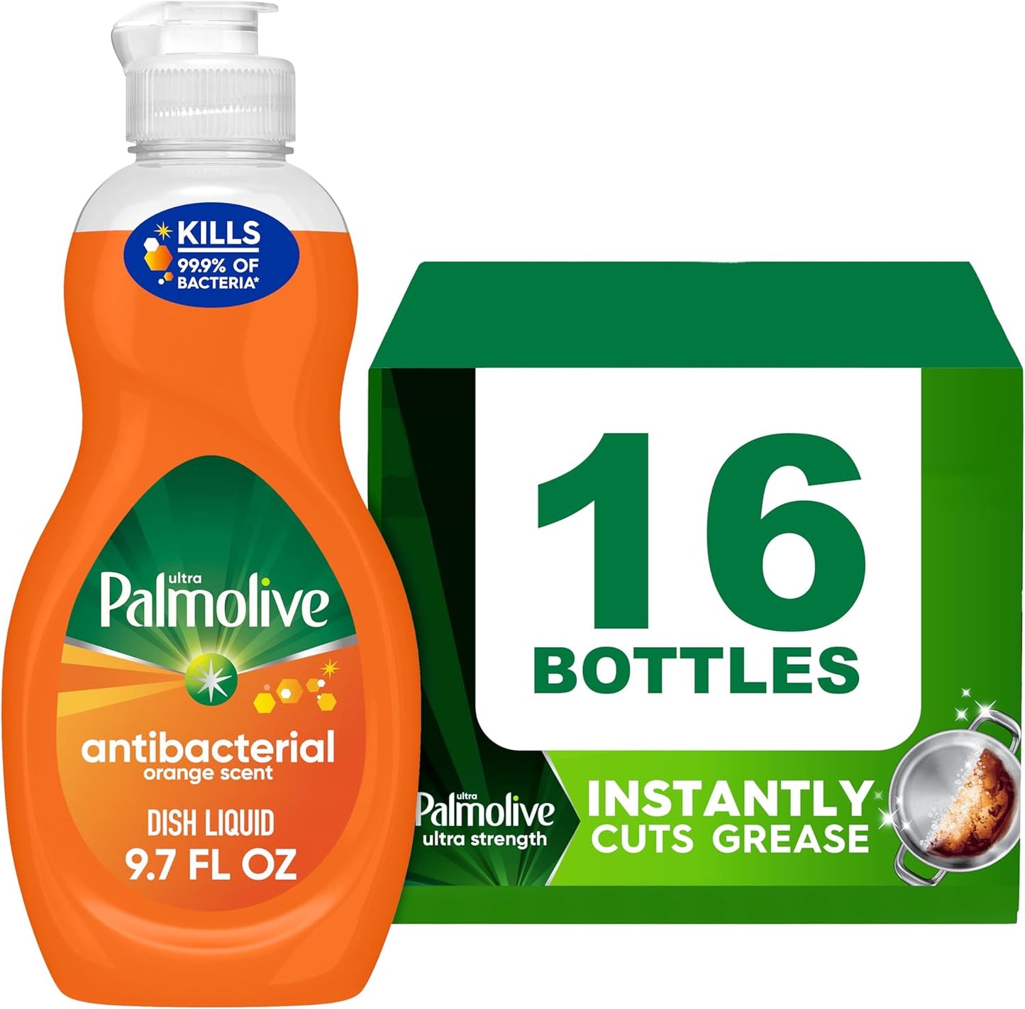 Palmolive Ultra Concentrated Antibacterial Liquid Dish Soap, Orange Scent, 9.7 Fl Oz (Pack of 16)