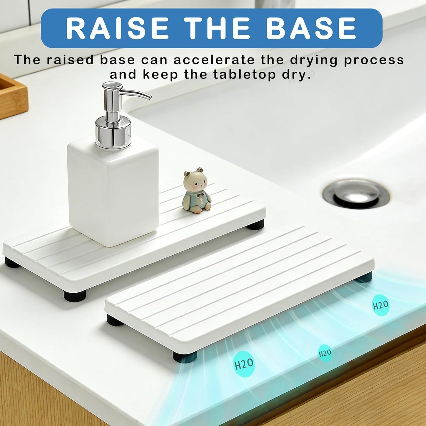 Instant Dry Sink Tray, Anti-Slip Stone Sink Caddy, Durable Kitchen Sink Organizer, Quick Dry Water Absorbing Stone Tray for Bathroom Counter, Stone Soap Tray -Dark Gray