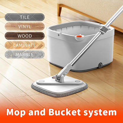 Spin Mop and Bucket Set with Self Separation Dirty and Clean Water System Self Wringing 360° Rotating Clean Mop-Head for Hardwood Tile Marble Floors (Mop Set with 6 Pads)-Grey