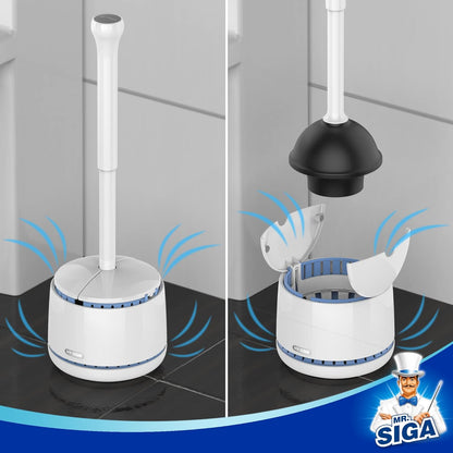 MR.SIGA Toilet Plunger with Holder, Heavy Duty Toilet Plunger and Holder Combo for Bathroom Cleaning, Black