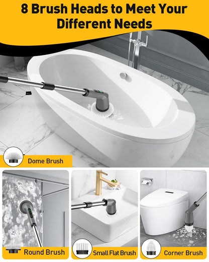 Electric Spin Scrubber for Cleaning Bathroom, Shower Scrubber Cordless Cleaning Brush with IPX7 Waterproof & 2 Speed, 3 Brush Heads, Bathroom Cleaning Supplies for Shower Tub Kitchen Tile Toilet White