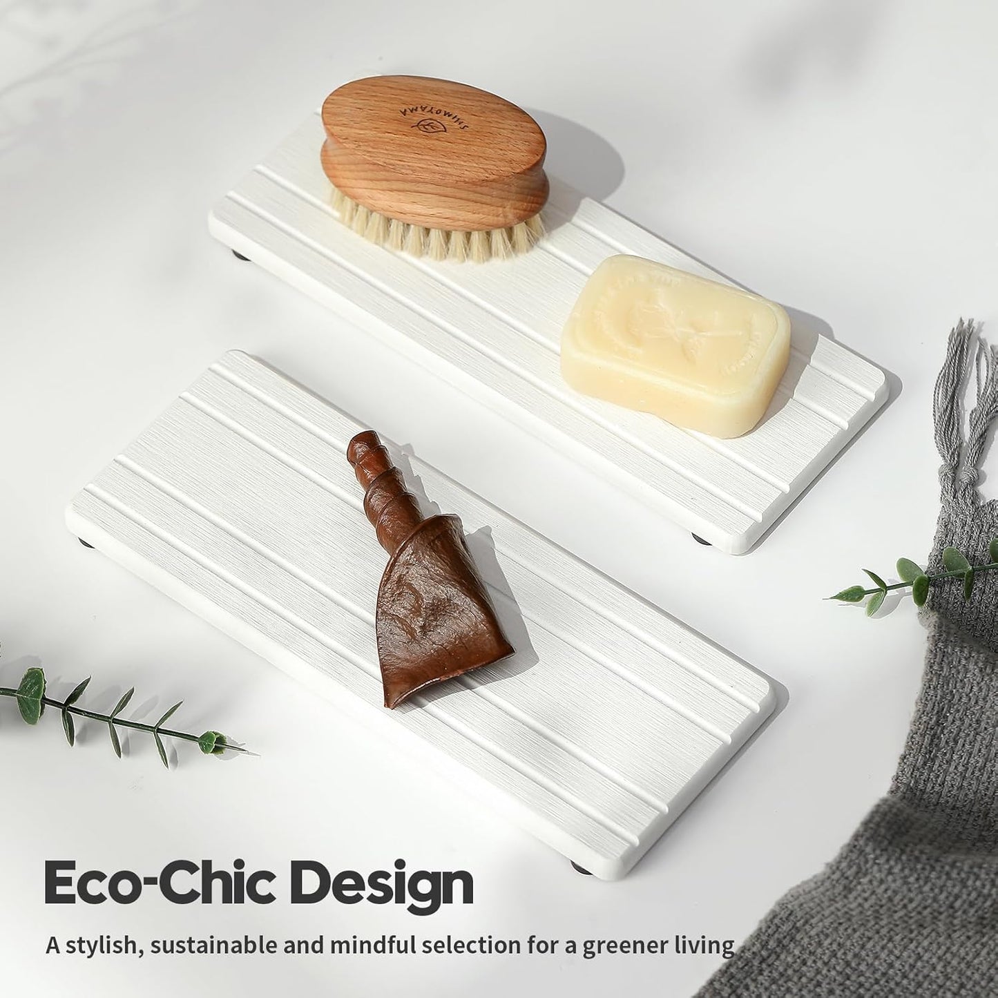2PCS Water Absorbing Stone Drying Tray Mat for Bathroom Sink & Kitchen Counter Faucet Organizer, Quick Dry Dish Rack Soap Dispenser Sponge Holder, Vanity Sink Caddy Bar Coaster, Ivory White 8“x 4”