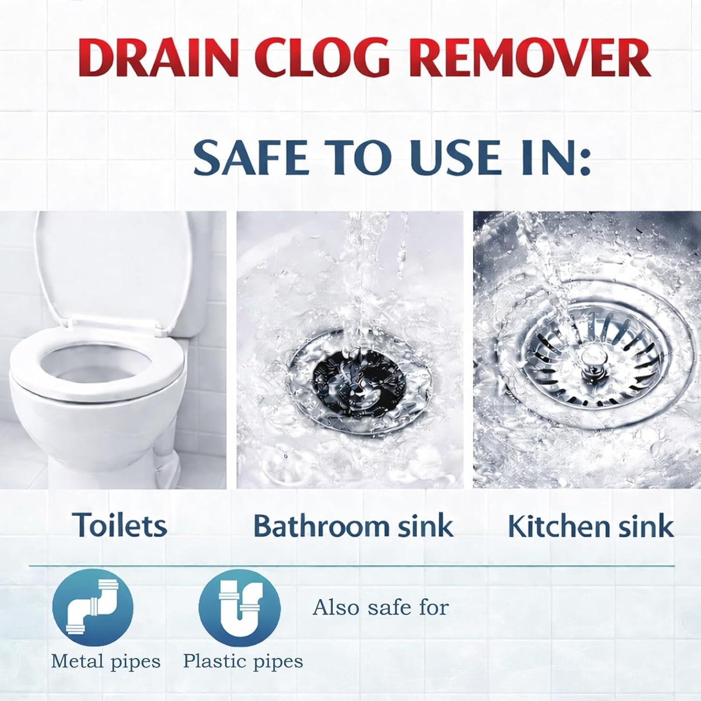 Drain Clog Remover, Liquid Plumber Drain Cleaner, Sink Cleaner, Pipe Cleaners for Shower or Sink Drains, Professional Toilet Unclogs and Removes Hair, Blockage (2 pcs)